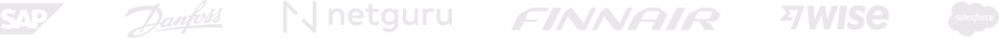Company logos: SAP, Danfoss, Netguru, Finnair, Wise, Salesforce