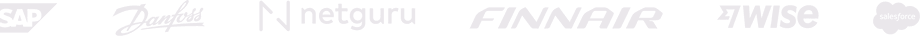 Company logos: SAP, Danfoss, Netguru, Finnair, Wise, Salesforce