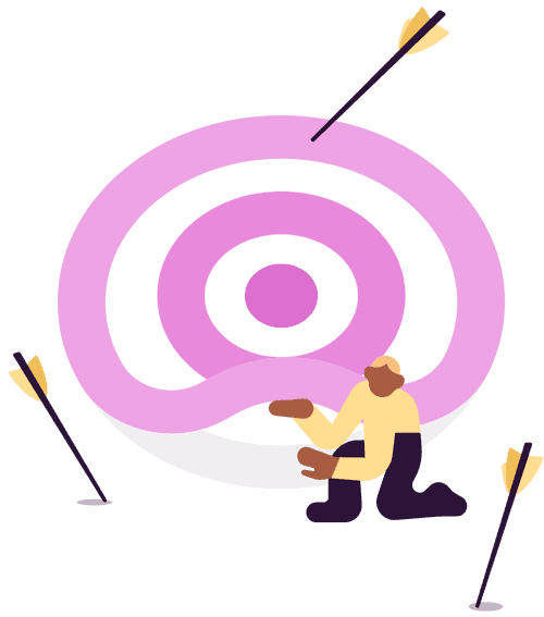 Illustration of someone next to a target board with arrows missing the target