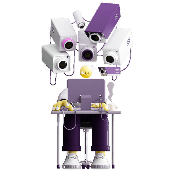 Illustration of an employee being surveilled by many cameras