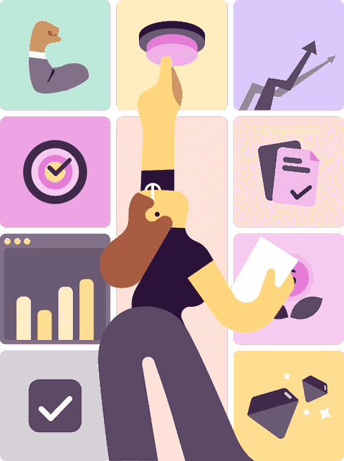 Illustration of productivity icons in the style of The Eras Tour poster