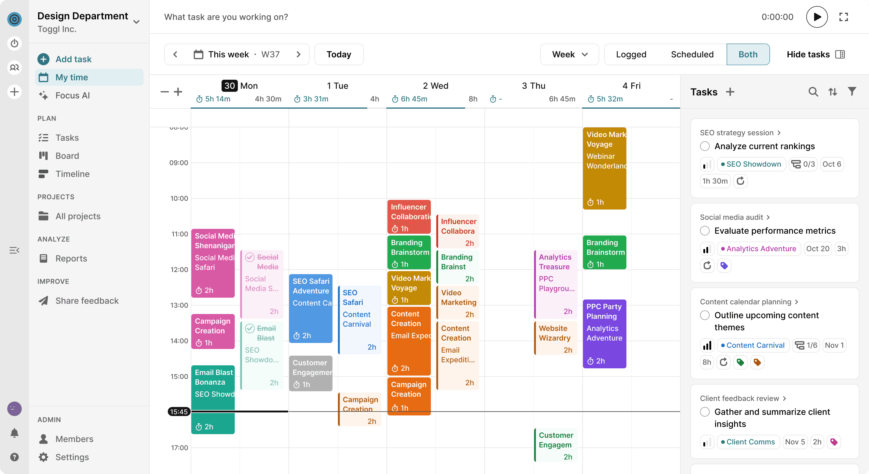 Toggl Focus Calendar UI