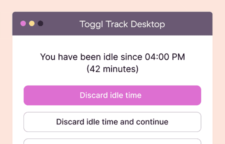 Snippet of the idle detection feature with Toggl Track desktop app