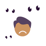 Illustration of unhappy human with eyes looking at him
