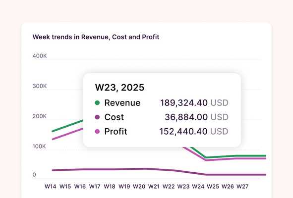Screenshot of profitability tracking with Toggl