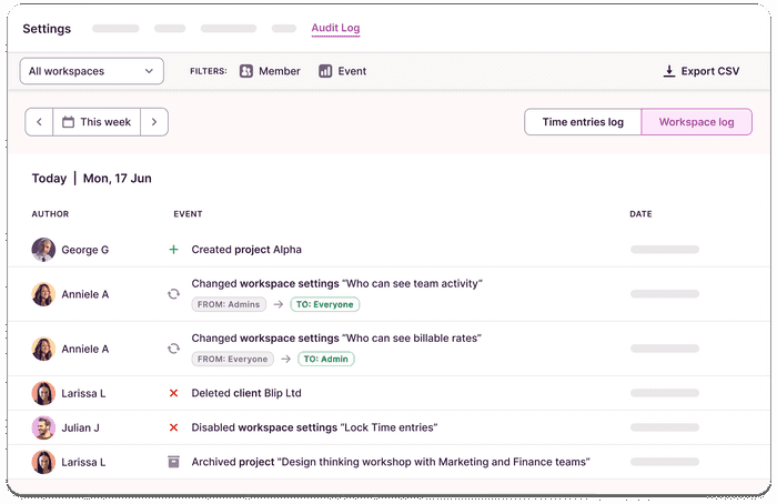 Screenshot of the Audit Log feature