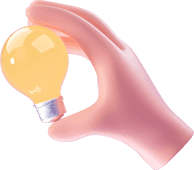 A 3D illustration of a hand holding a light bulb