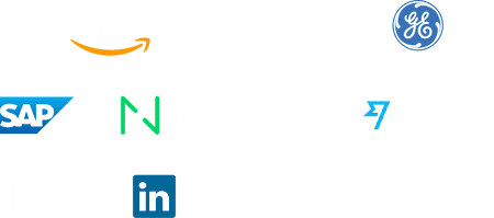 Company logos: Amazon, Uber, GE, SAP, Netguru, Wise, LinkedIn, Finnair