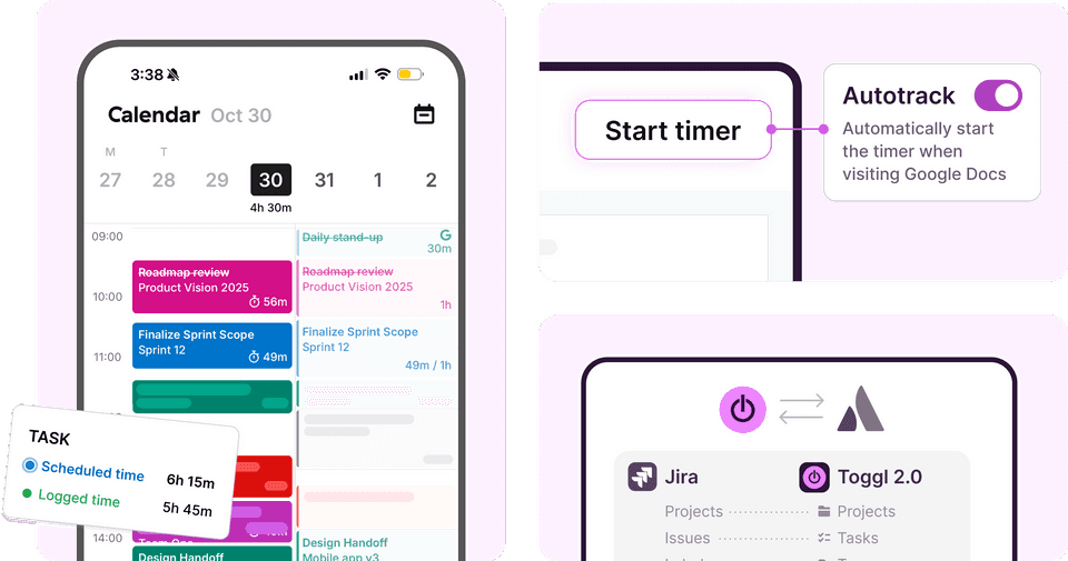 Track anywhere — desktop, mobile, web, Jira