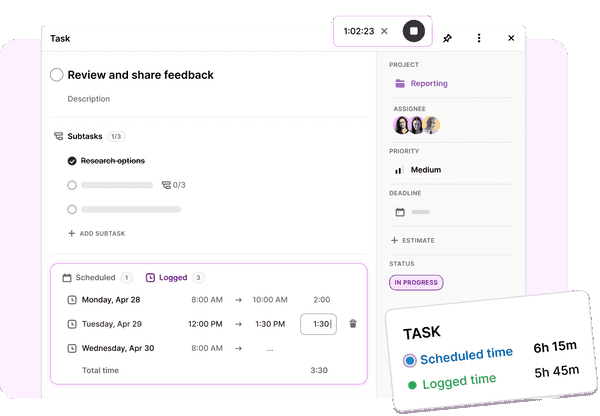 Screenshot of time tracking options in Toggl 2.0
