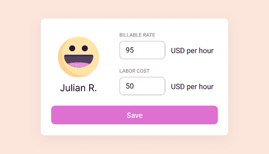 Toggl Track feature that allows you to set billable rates and labor costs for employees