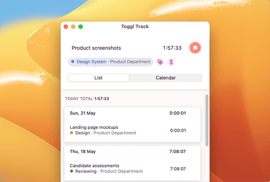 Time tracking goals features in Toggl Track app