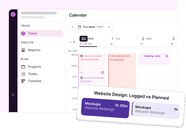 Split view — planned time vs. actual