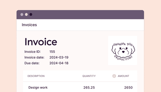 Example of Toggl Track's invoice generated from reports