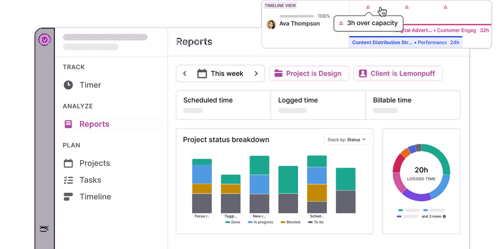 Screen of web app with reports