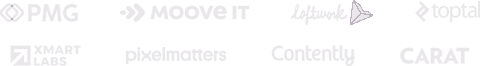 Company logos: PMG, Moove It, Loftwork, Xmart Labs, Pixelmatters, Contently, CARAT, Toptal