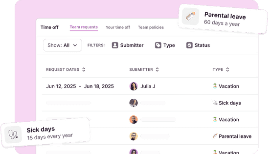 Team Requests tab showing pending and approved leave in a single overview