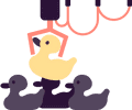 Illustration of a claw machine picking a duck