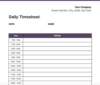 Screenshot of Daily timesheet templates