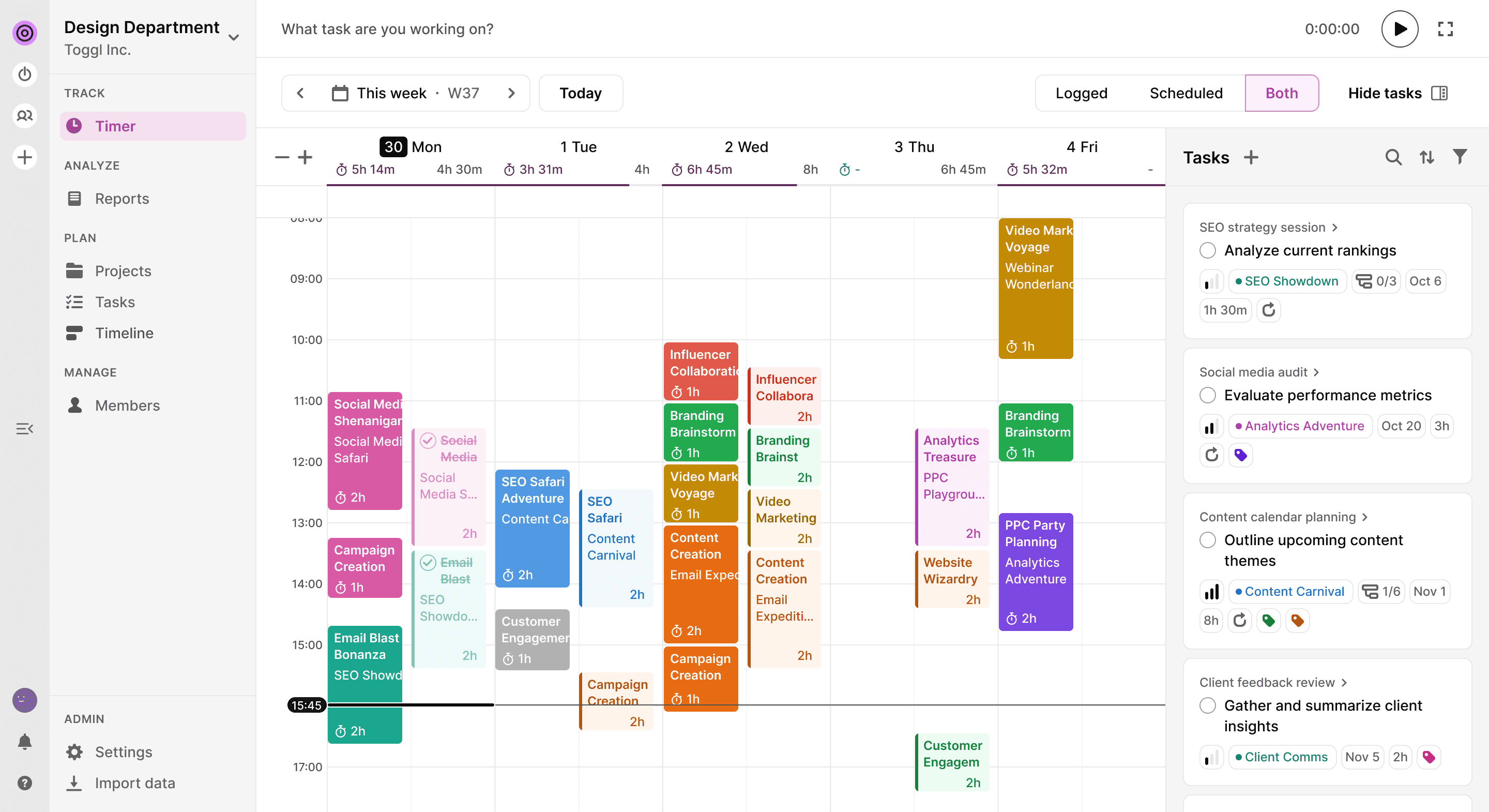 Toggl 2.0 Calendar UI