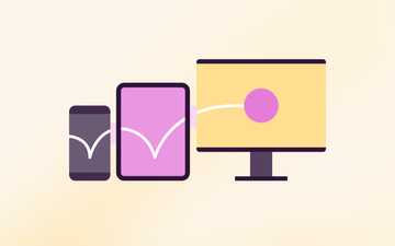 An illustration of a pink circle moving from one device to another