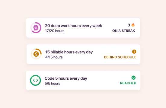 Screenshots of the Favorites and Goals features in Toggl Track