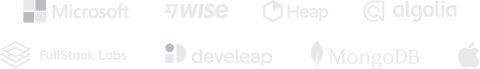 Company logos: Microsoft, Wise, Heap, Algolia, FullStack Labs, Develeap, MongoDB, Apple