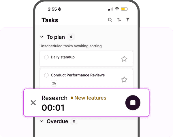 Toggl 2.0 mobile app with timer and calendar feature