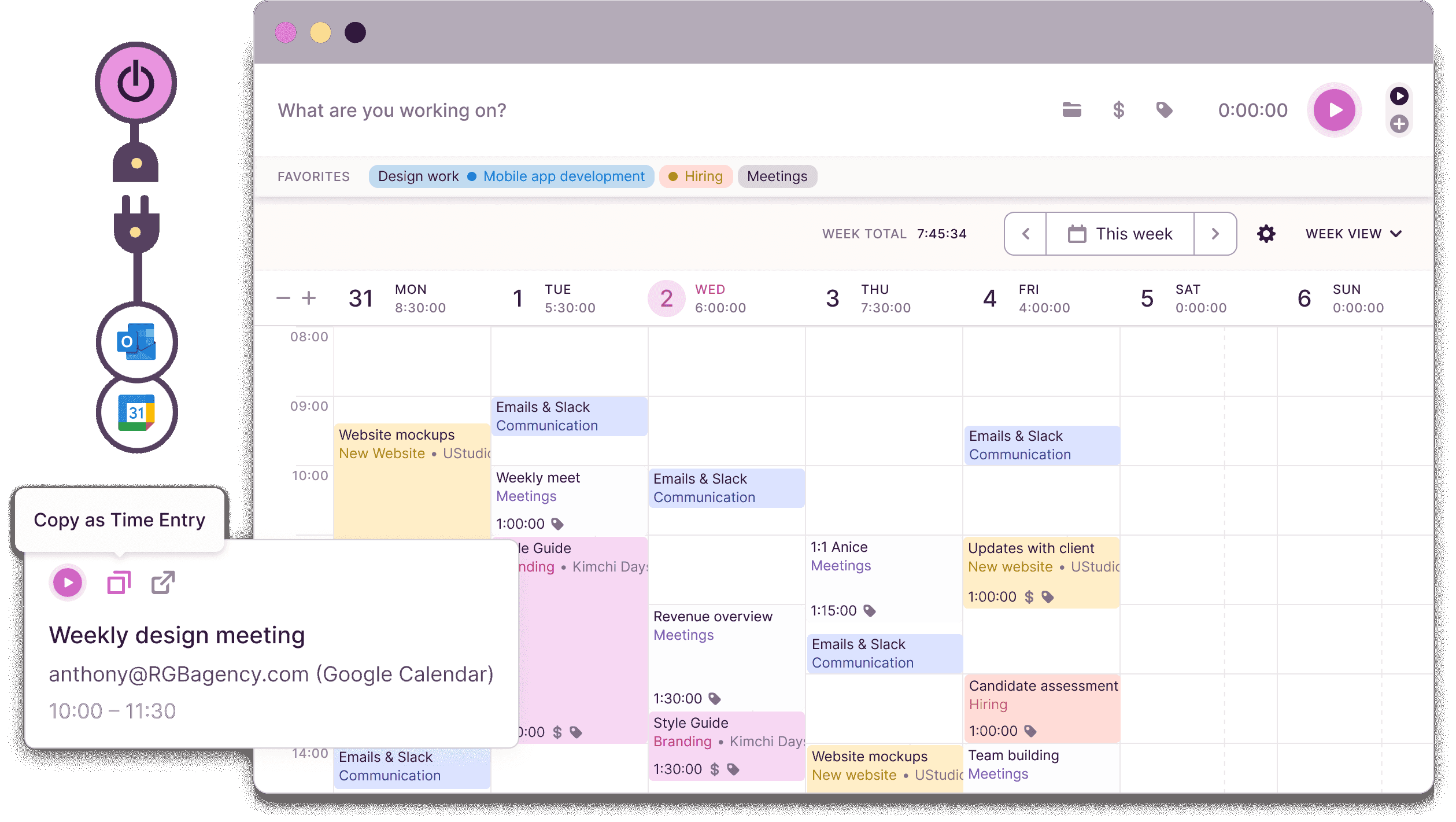 Toggl Track's calendar view