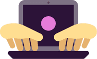 Illustration of two hands typing on a laptop