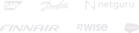 Company logos: SAP, Danfoss, Netguru, Finnair, Wise, Salesforce