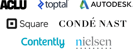 Company logos: ACLU, Toptal, Autodesk, Square, Conde Nast, Contently, Nielsen