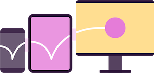 Illustration of a pink ball bouncing between various devices